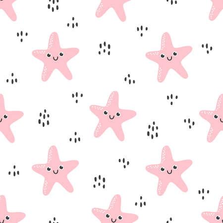 Cute starfish seamless background repeating pattern, wallpaper background, cute seamless pattern backgroundのイラスト素材