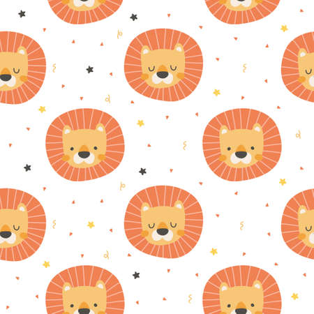 Lion head seamless background repeating pattern, wallpaper background, cute seamless pattern backgroundのイラスト素材