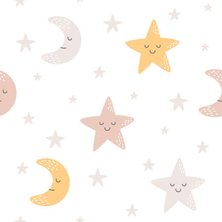 Moon and star seamless background repeating pattern, wallpaper background, cute seamless pattern backgroundのイラスト素材