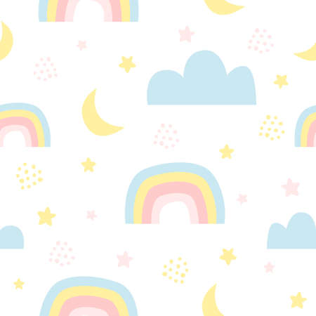 Rainbow and sky seamless background repeating pattern, wallpaper background, cute seamless pattern backgroundのイラスト素材