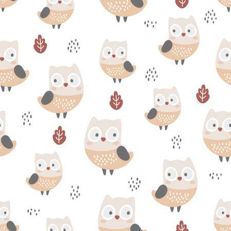 Cute owl seamless background repeating pattern, wallpaper background, cute seamless pattern backgroundのイラスト素材