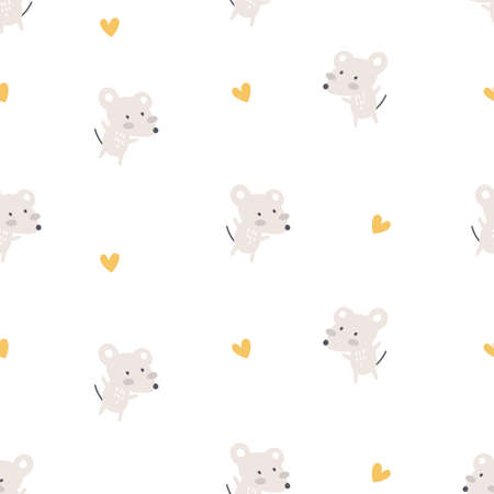 Mouse and heart seamless background repeating pattern, wallpaper background, cute seamless pattern backgroundのイラスト素材