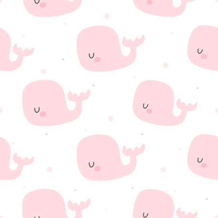 Pink whale seamless background repeating pattern, wallpaper background, cute seamless pattern backgroundのイラスト素材