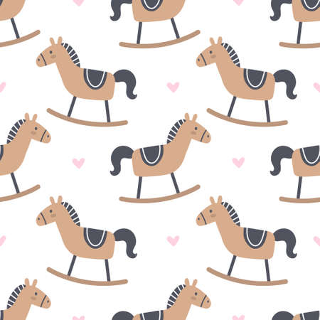 Rocking horse seamless background repeating pattern, wallpaper background, cute seamless pattern backgroundのイラスト素材
