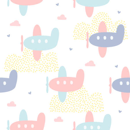 Airplane seamless background repeating pattern, wallpaper background, cute seamless pattern backgroundのイラスト素材