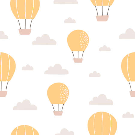Balloons and clouds seamless background repeating pattern, wallpaper background, cute seamless pattern backgroundのイラスト素材