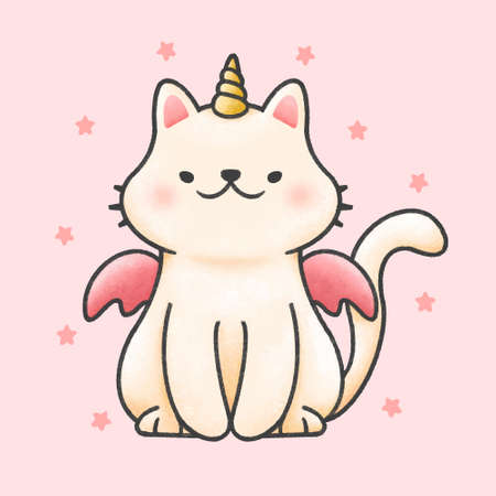 Cute cat unicorn cartoon animal character vector. Cartoon character design.のイラスト素材