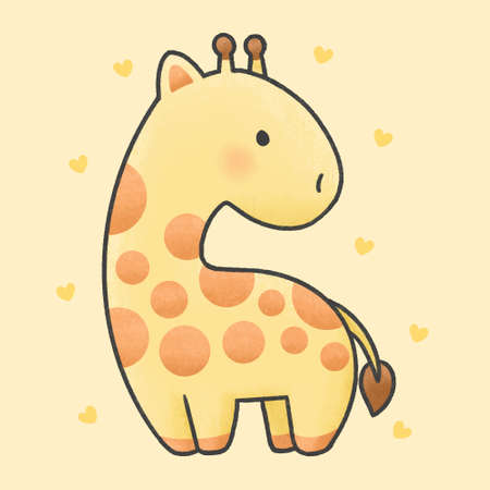 Cute giraffe hand drawn cartoon animal character. Hand drawing vector. Cartoon character design.のイラスト素材