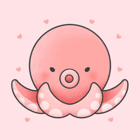 Cute octopus hand drawn cartoon animal character. Hand drawing vector. Cartoon character design.のイラスト素材