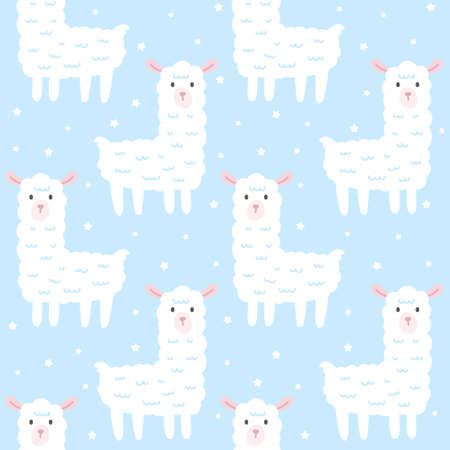 Cute llama seamless background repeating pattern, wallpaper background, cute seamless pattern backgroundのイラスト素材