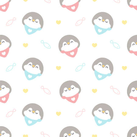 Cute penguin with collar seamless background repeating pattern, wallpaper background, cute seamless pattern backgroundのイラスト素材
