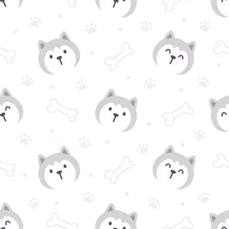Cute siberian husky seamless background repeating pattern, wallpaper background, cute seamless pattern backgroundのイラスト素材