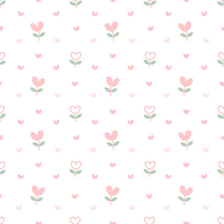 Heart flowers seamless background repeating pattern, wallpaper background, cute seamless pattern backgroundのイラスト素材