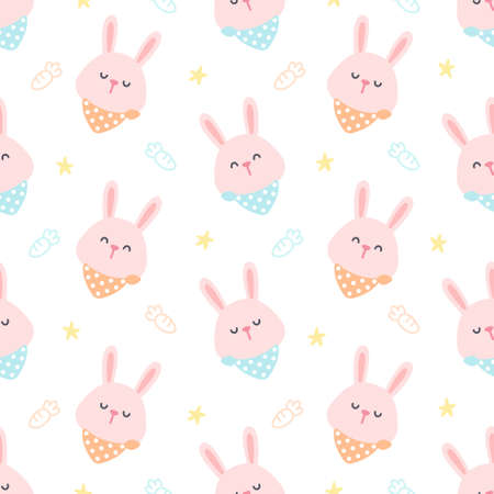 Rabbit with collar seamless background repeating pattern, wallpaper background, cute seamless pattern backgroundのイラスト素材