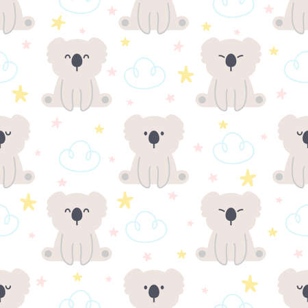 Cute koala and sky seamless background repeating pattern, wallpaper background, cute seamless pattern backgroundのイラスト素材