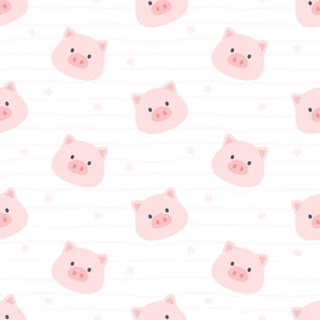 Cute pig seamless background repeating pattern, wallpaper background, cute seamless pattern backgroundのイラスト素材