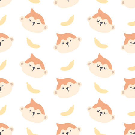 Lovely monkey and bananas seamless background repeating pattern, wallpaper background, cute seamless pattern backgroundのイラスト素材