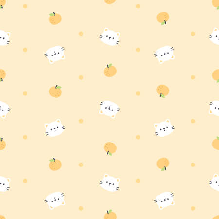 Cute cat and orange seamless background repeating pattern, wallpaper background, cute seamless pattern backgroundのイラスト素材