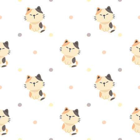 Cute cat seamless background repeating pattern, wallpaper background, cute seamless pattern backgroundのイラスト素材
