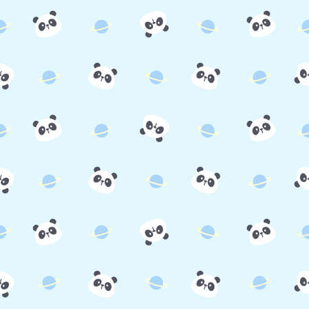 Cute panda bear and planet seamless background repeating pattern, wallpaper background, cute seamless pattern backgroundのイラスト素材