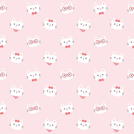 Adorable cat seamless background repeating pattern, wallpaper background, cute seamless pattern backgroundのイラスト素材