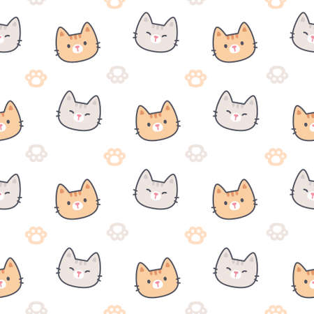 Cat with paws footprint seamless background repeating pattern, wallpaper background, cute seamless pattern backgroundのイラスト素材