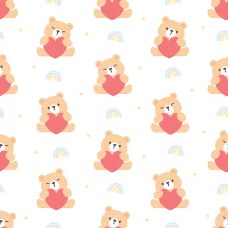 Bear hugging heart seamless background repeating pattern, wallpaper background, cute seamless pattern backgroundのイラスト素材