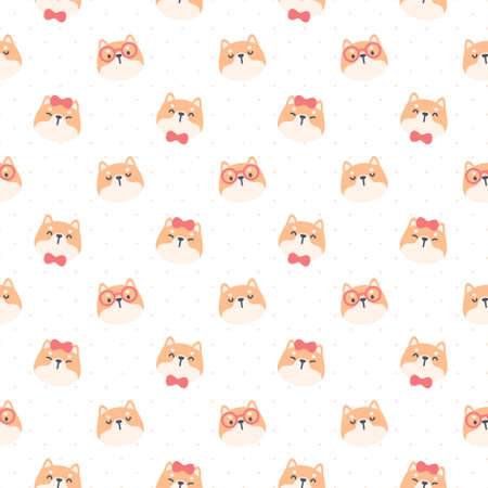 Cute shiba inu dog seamless background repeating pattern, wallpaper background, cute seamless pattern backgroundのイラスト素材