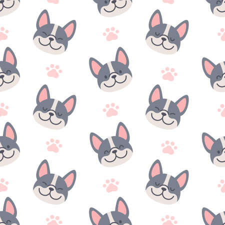 French bulldog with footprint seamless background repeating pattern, wallpaper background, cute seamless pattern backgroundのイラスト素材