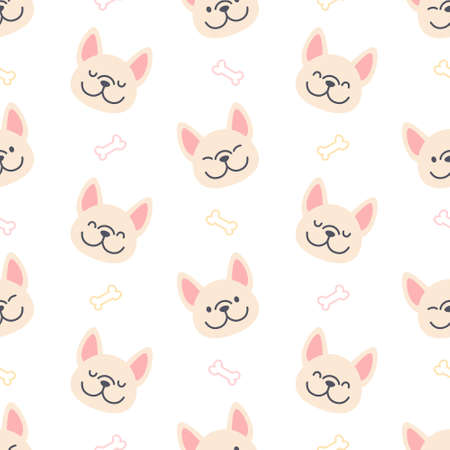 French bulldog with bones seamless background repeating pattern, wallpaper background, cute seamless pattern backgroundのイラスト素材