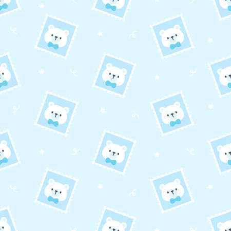Cute bear postage stamp seamless background repeating pattern, wallpaper background, cute seamless pattern backgroundのイラスト素材