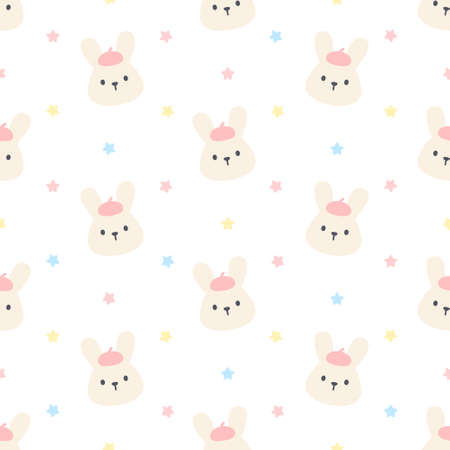 Cute rabbit seamless background repeating pattern, wallpaper background, cute seamless pattern backgroundのイラスト素材
