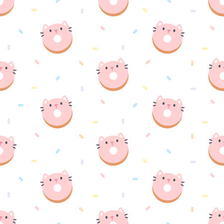 Cute cat ring donut seamless background repeating pattern, wallpaper background, cute seamless pattern backgroundのイラスト素材
