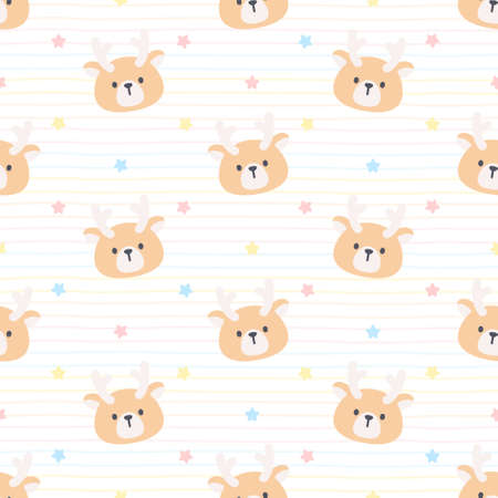 Cute deer and star seamless background repeating pattern, wallpaper background, cute seamless pattern backgroundのイラスト素材