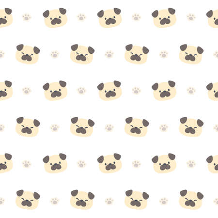 Cute pug dog seamless background repeating pattern, wallpaper background, cute seamless pattern backgroundのイラスト素材