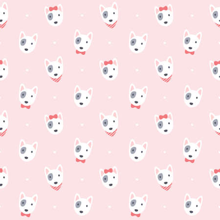Cute bull terrier dog seamless background repeating pattern, wallpaper background, cute seamless pattern backgroundのイラスト素材