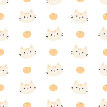 Cute cat and orange seamless background repeating pattern, wallpaper background, cute seamless pattern backgroundのイラスト素材