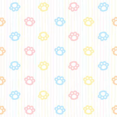 Cute cat paw footprint seamless background repeating pattern, wallpaper background, cute seamless pattern backgroundのイラスト素材