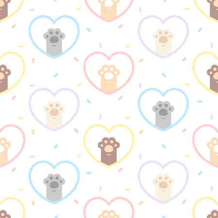 Cute cat paw footprint seamless background repeating pattern, wallpaper background, cute seamless pattern backgroundのイラスト素材