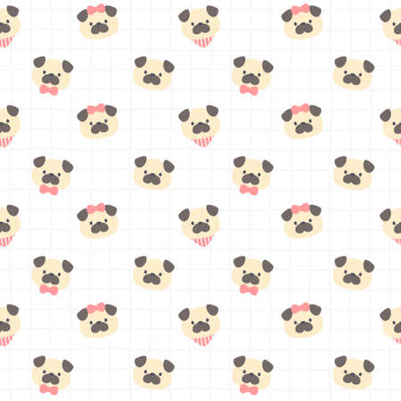 Cute pug dog seamless background repeating pattern, wallpaper background, cute seamless pattern backgroundのイラスト素材