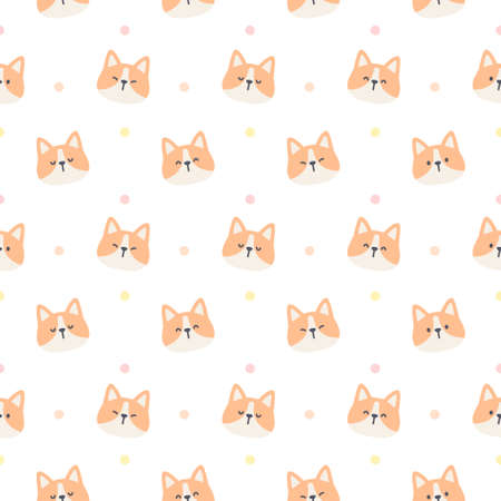 Cute corgi dog seamless background repeating pattern, wallpaper background, cute seamless pattern backgroundのイラスト素材