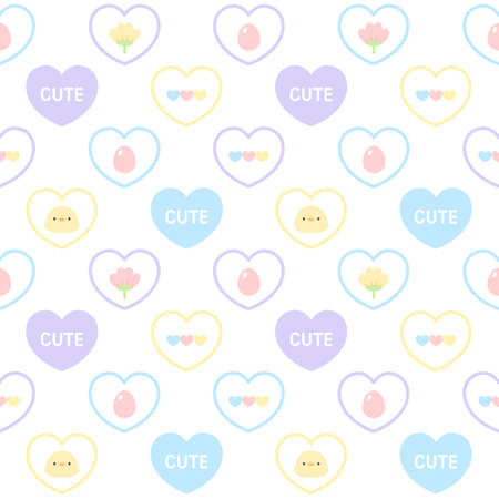 Cute chicken and egg seamless background repeating pattern, wallpaper background, cute seamless pattern backgroundのイラスト素材