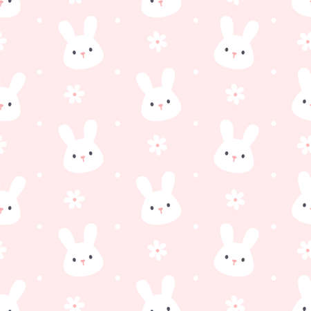 Cute rabbit and flower seamless background repeating pattern, wallpaper background, cute seamless pattern backgroundのイラスト素材