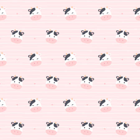 Cute cow seamless background repeating pattern, wallpaper background, cute seamless pattern backgroundのイラスト素材