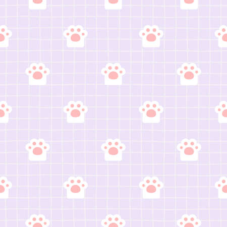 Adorable cat paw footprint seamless background repeating pattern, wallpaper background, cute seamless pattern backgroundのイラスト素材