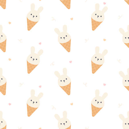 Cute rabbit ice cream seamless background repeating pattern, wallpaper background, cute seamless pattern backgroundのイラスト素材