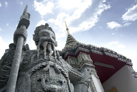 Ancient warrior statue at Wat Pho in Thailand.のeditorial素材