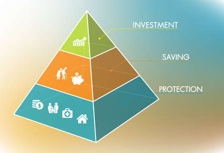 Financial planning pyramid with icons infographic element, flat line vector and illustration.のイラスト素材