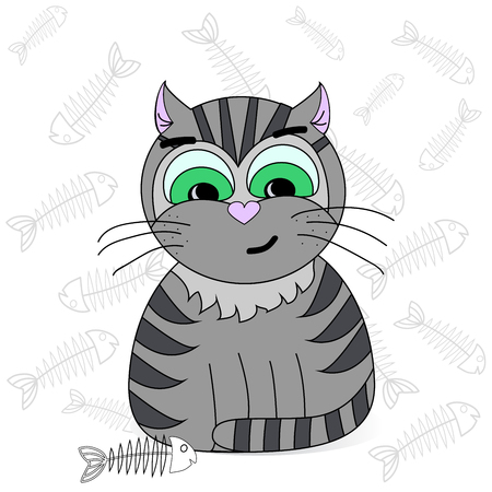 illustration of a cat with a skeleton of fishのイラスト素材