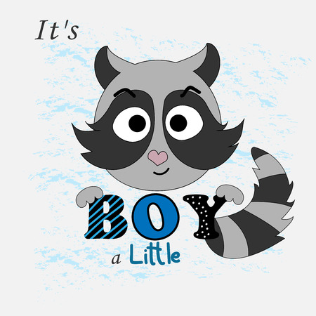 Vector illustration of a cartoon raccoon. Vector textile fabric print. Kids art. Cartoon print.のイラスト素材